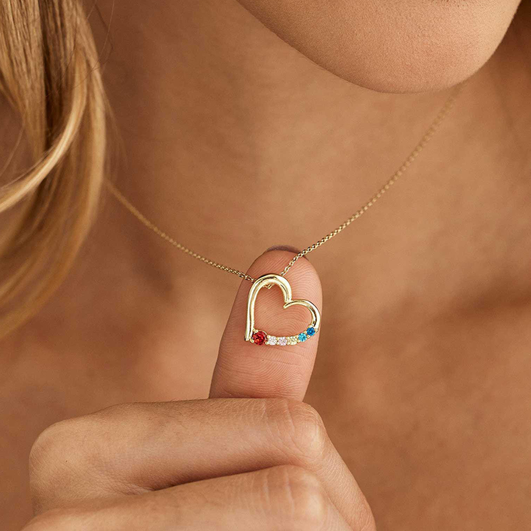 Custom 2-8 Birthstones Grandma's Heartbeat Necklace