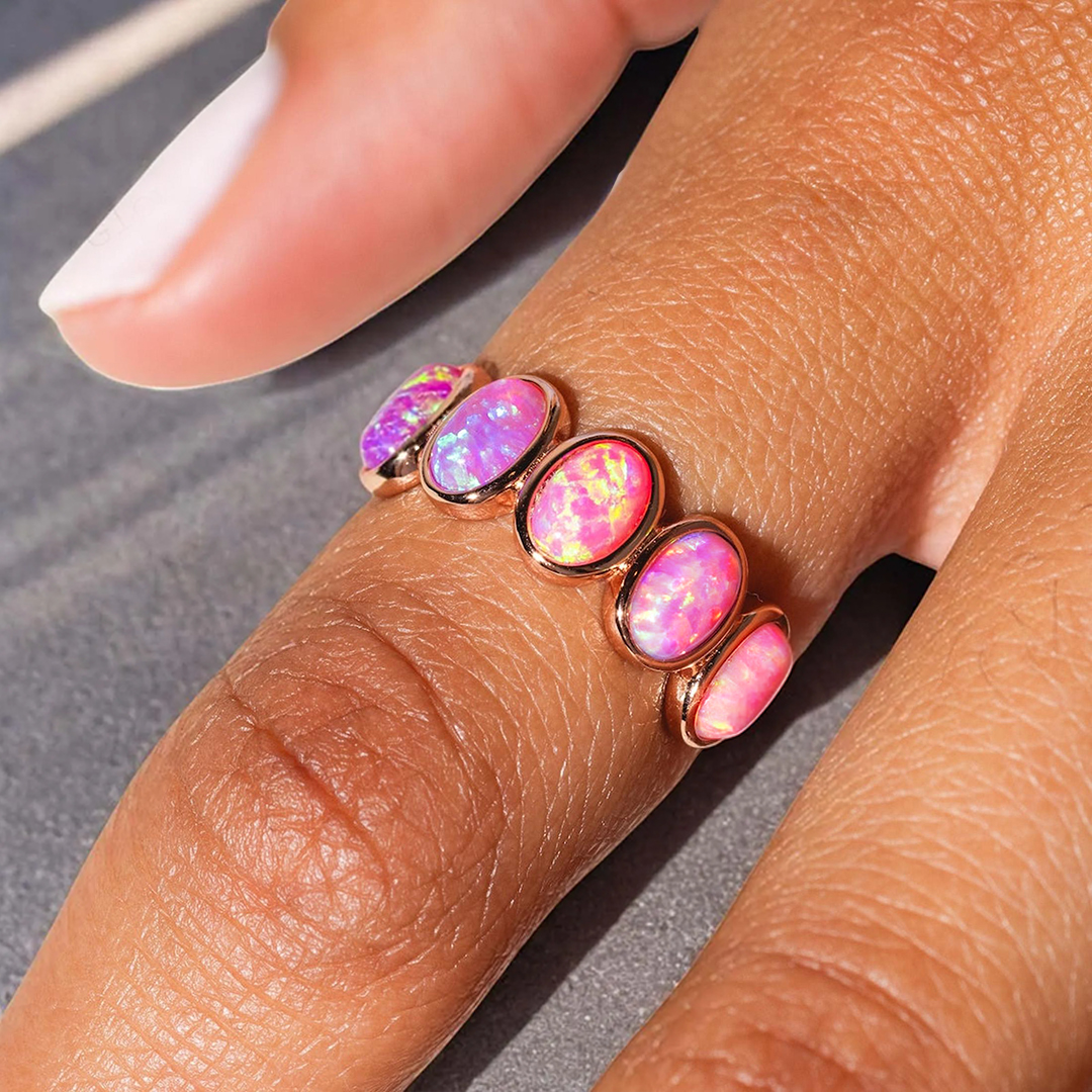 Breast Cancer Awareness I Am Enough Pink Gradient Opal Ring