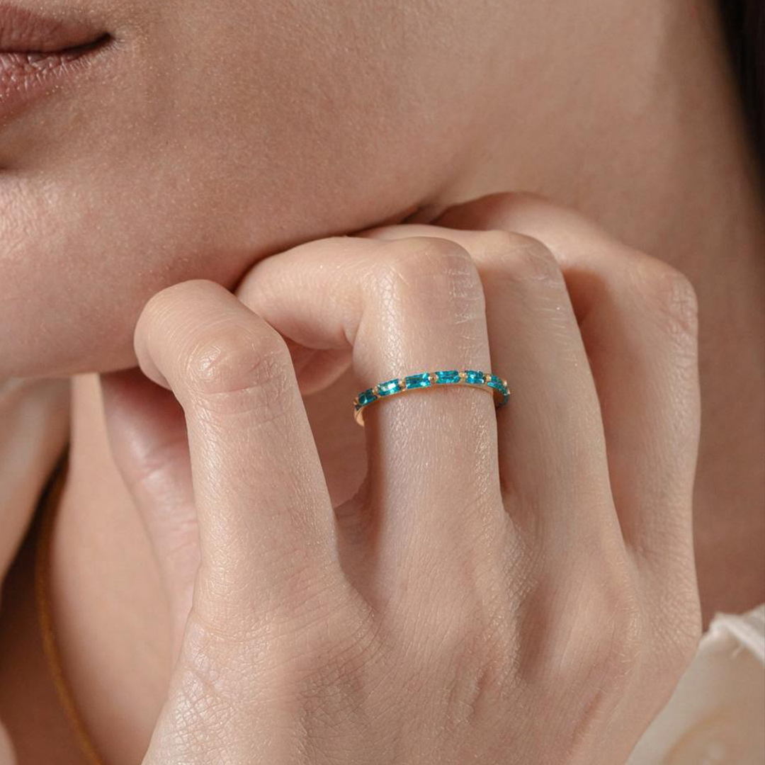 Colorectal Cancer Awareness Stand Strong Baguette Blue Ring