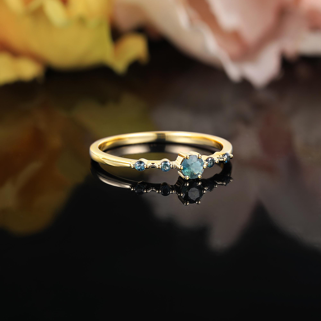 Ovarian Cancer Awareness Strength in Teal Teal Sapphire Ring