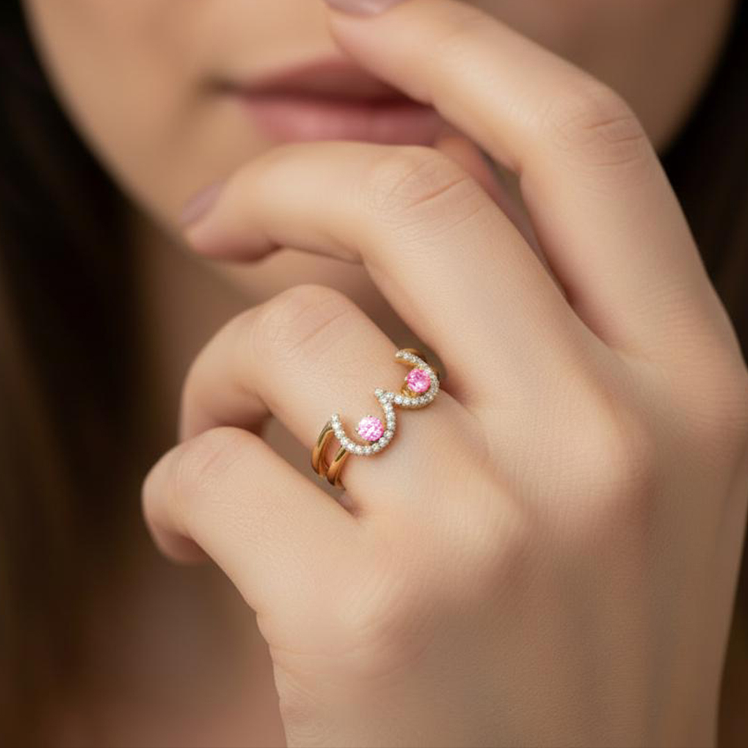 Breast Cancer Awareness I Am Enough Dainty Wave Ring