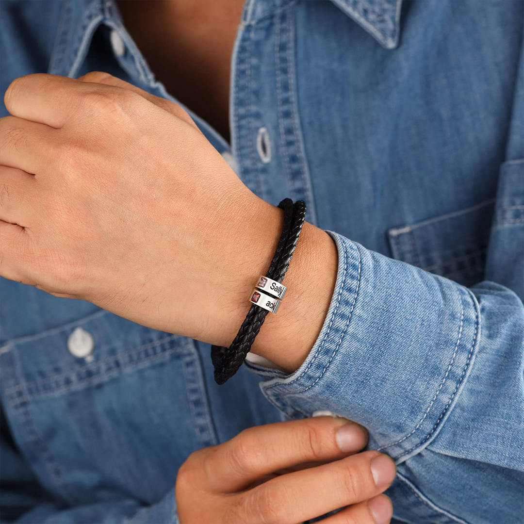 Men's Personalized 1-8 Names Leather Bracelet