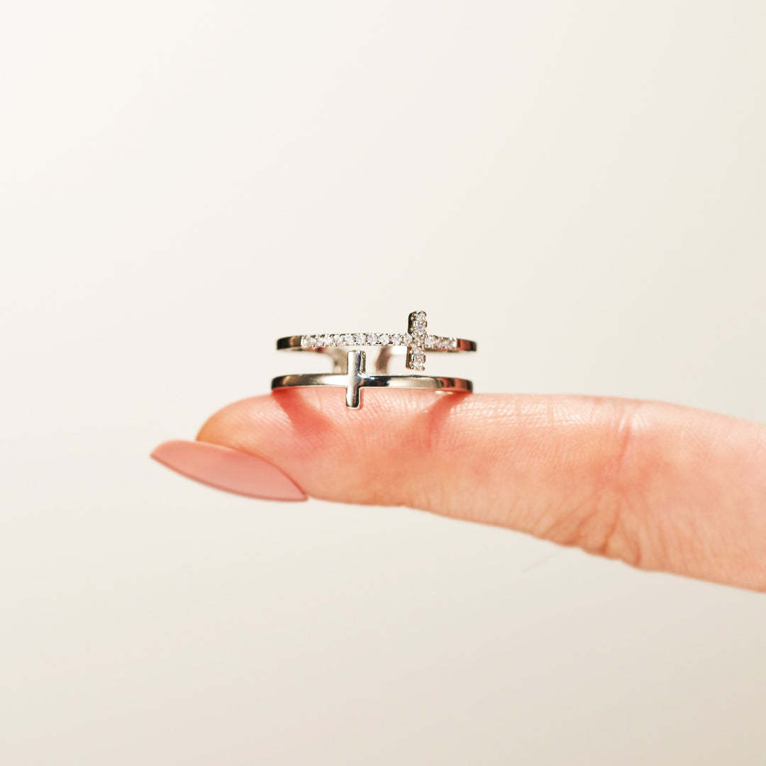 To My Daughter "Pray Through It" Twin Band Cross Ring