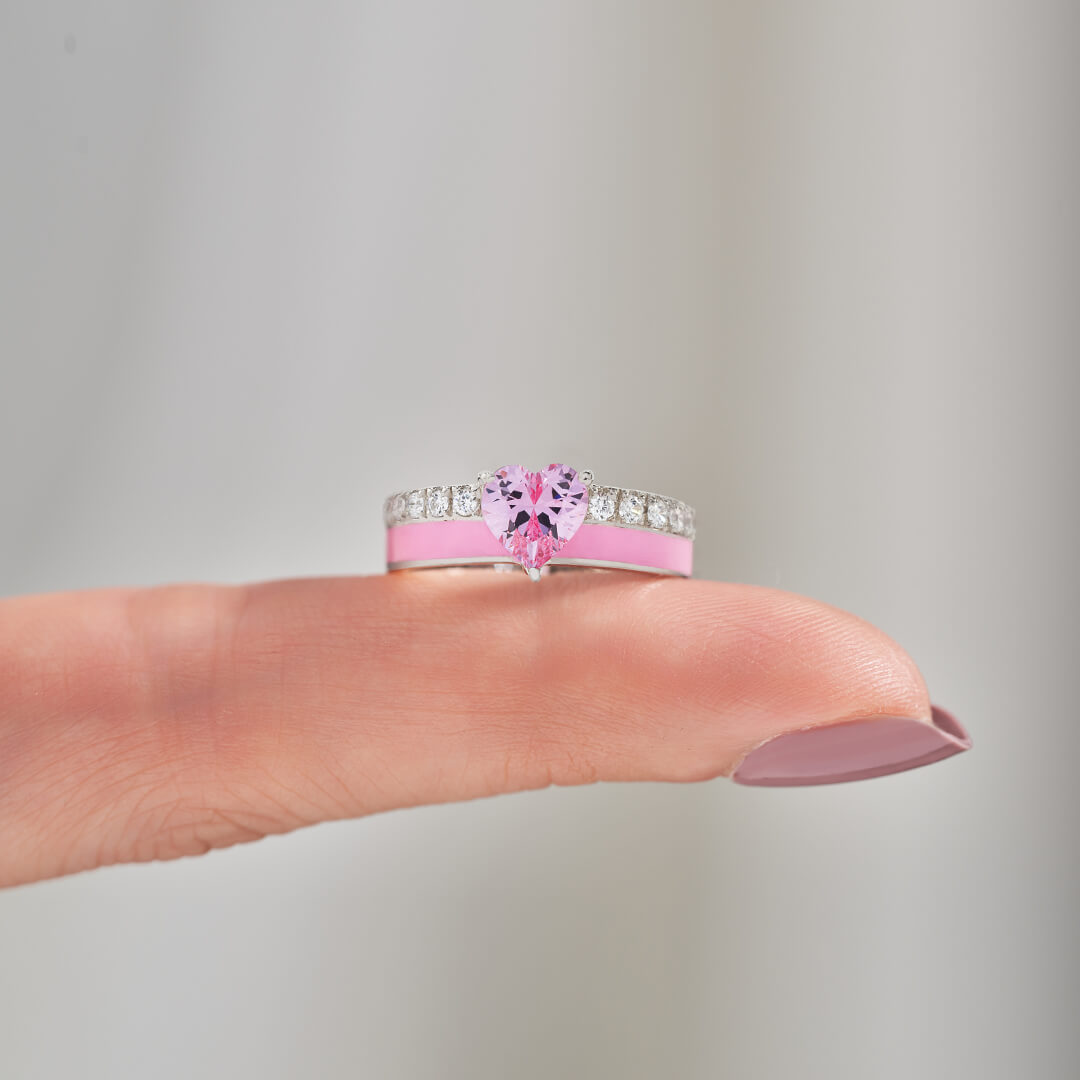 S925 Raise Confidence I Am Enough Set of Two Pink Rings
