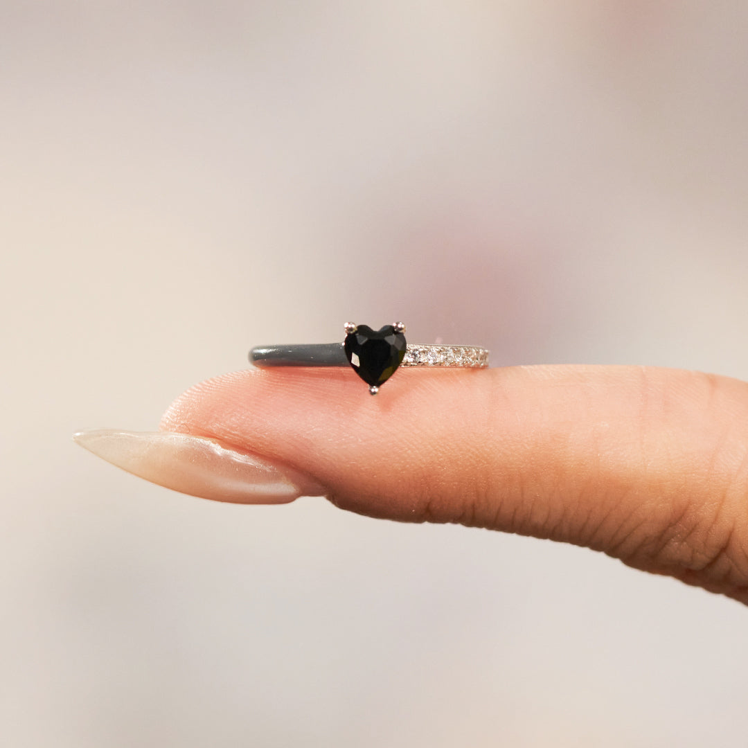 I'm Choosing My Peace Black Enamel Heart Ring
