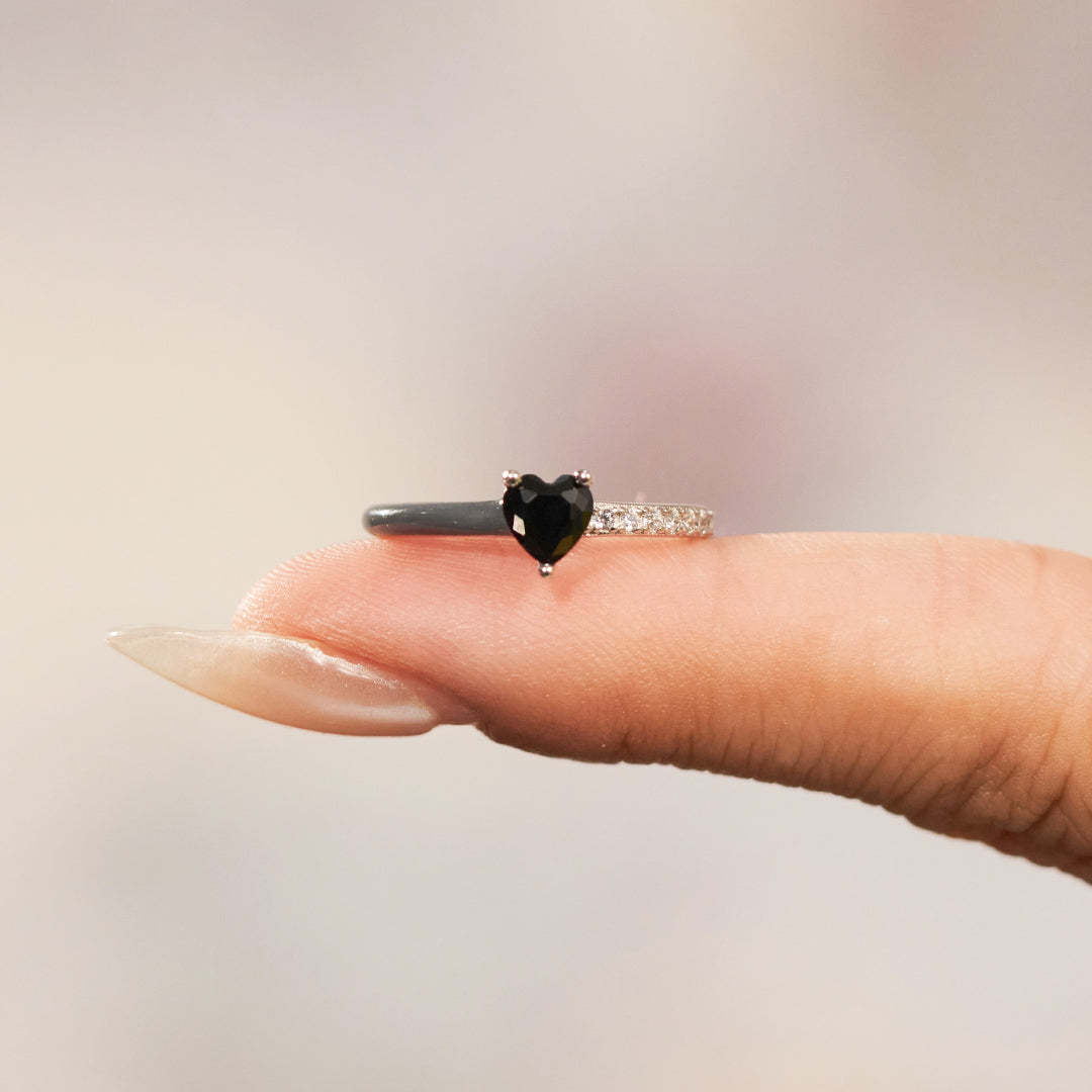 I'm Choosing My Peace Black Enamel Heart Ring
