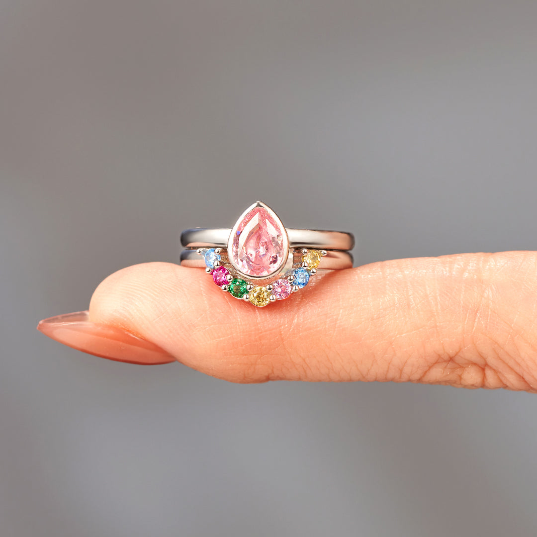 Personalized 1-7 Birthstones Water Drop Birthstone Ring