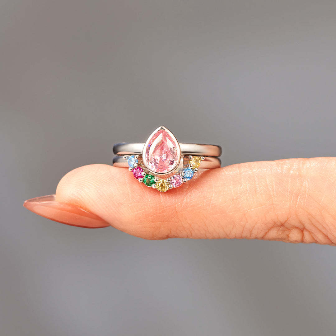 Personalized 1-7 Birthstones Water Drop Birthstone Ring