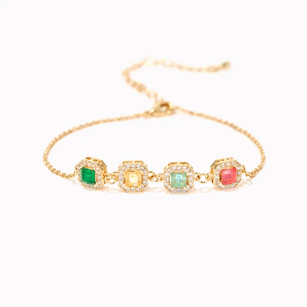 Grandma Gift Family Square Birthstone Bracelet Charms