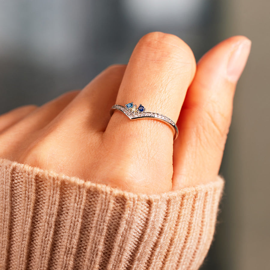 For Mom 1-5 Birthstones Chevron PAVÉ Ring