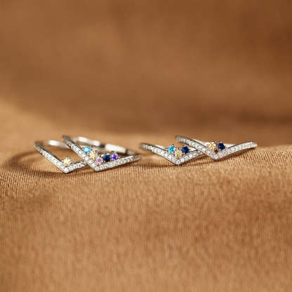 For Mom 1-5 Birthstones Chevron PAVÉ Ring