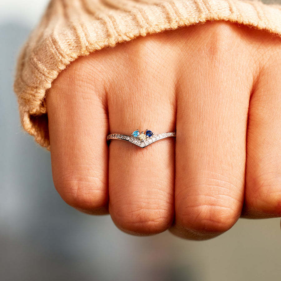 For Mom 1-5 Birthstones Chevron PAVÉ Ring