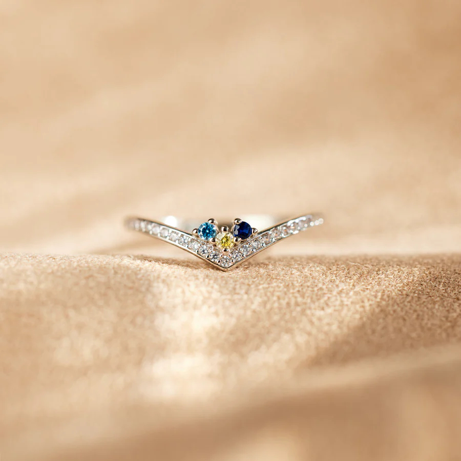 For Mom 1-5 Birthstones Chevron PAVÉ Ring