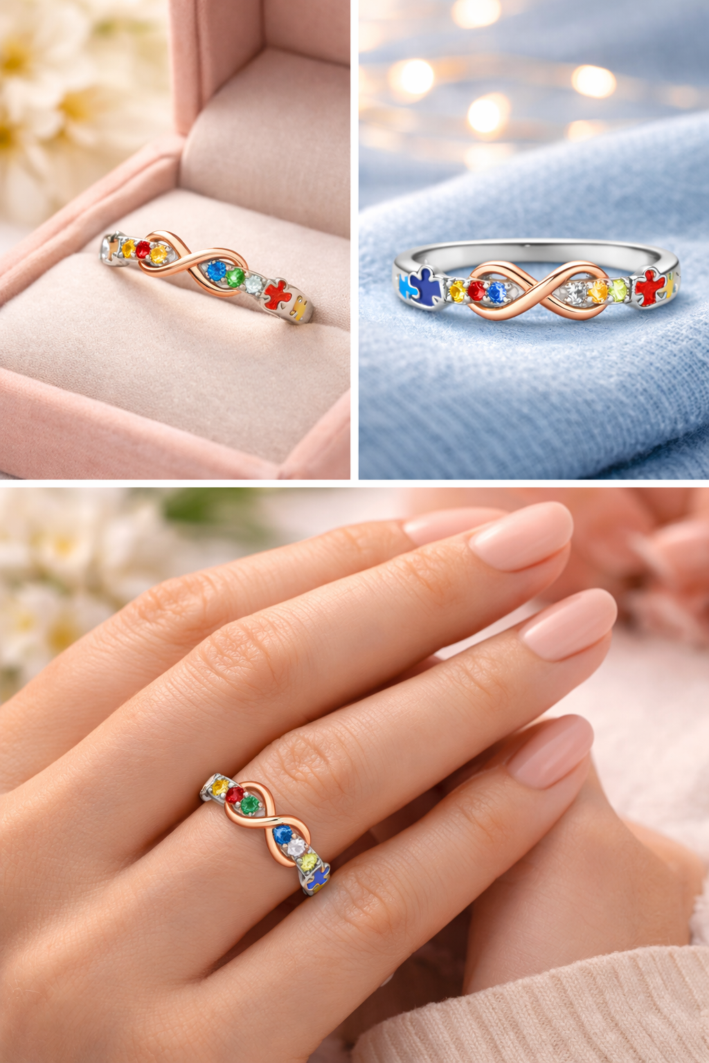 Autism Awareness Proud Mom Infinity Puzzle Ring