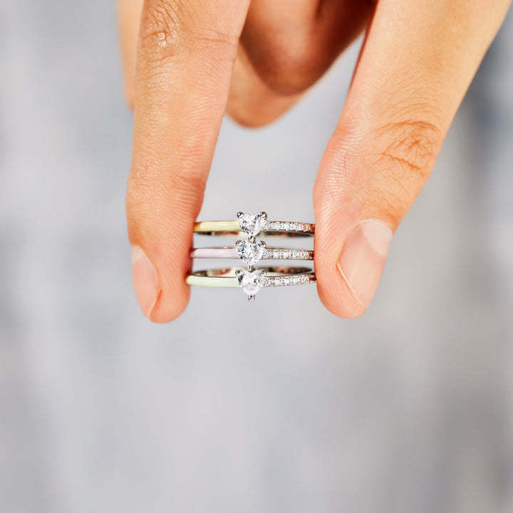 Best Bi♥︎ches Matching Half Enamel Heart-Cut Rings
