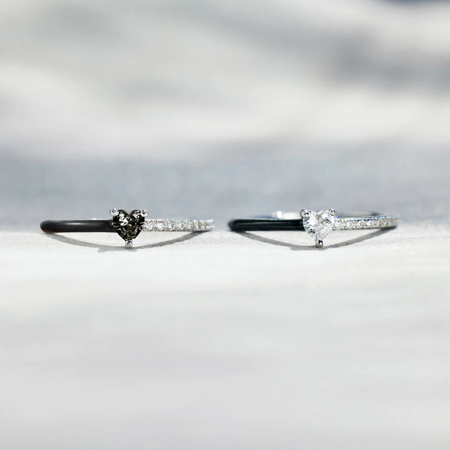 Love Me Until I'm Me Again Black Heart-Cut Half Enamel Ring
