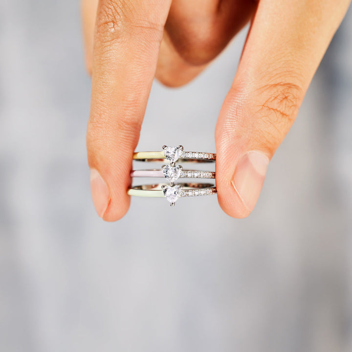 Give You My Listening Heart-Cut Half Enamel Ring