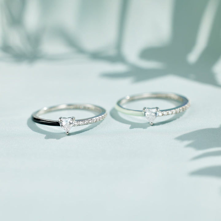 Give You My Listening Heart-Cut Half Enamel Ring