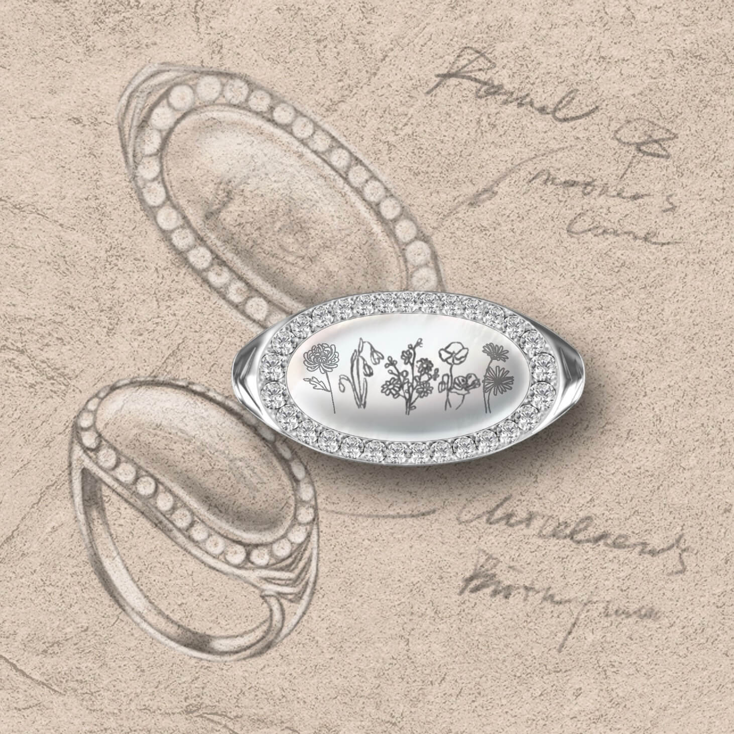 Family Wildflowers Garden Engraved Birth Flowers Shell Ring