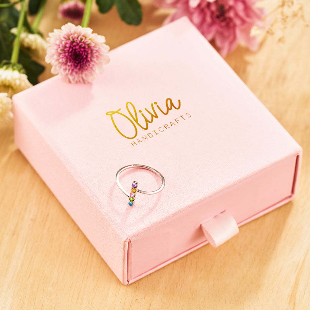 Personalized 1-5 Birthstones PAVÉ Bar Ring