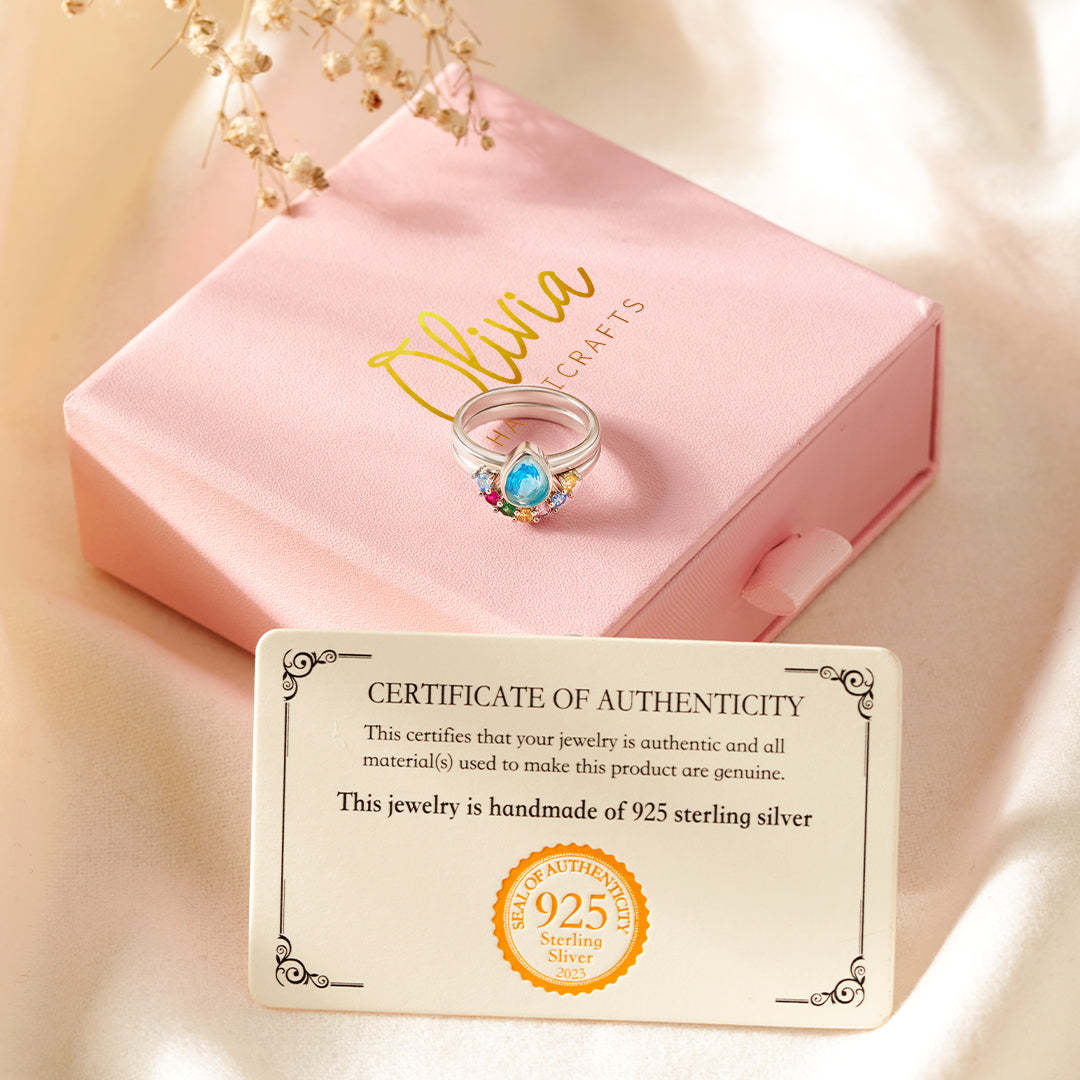 Personalized 1-7 Birthstones Water Drop Birthstone Ring