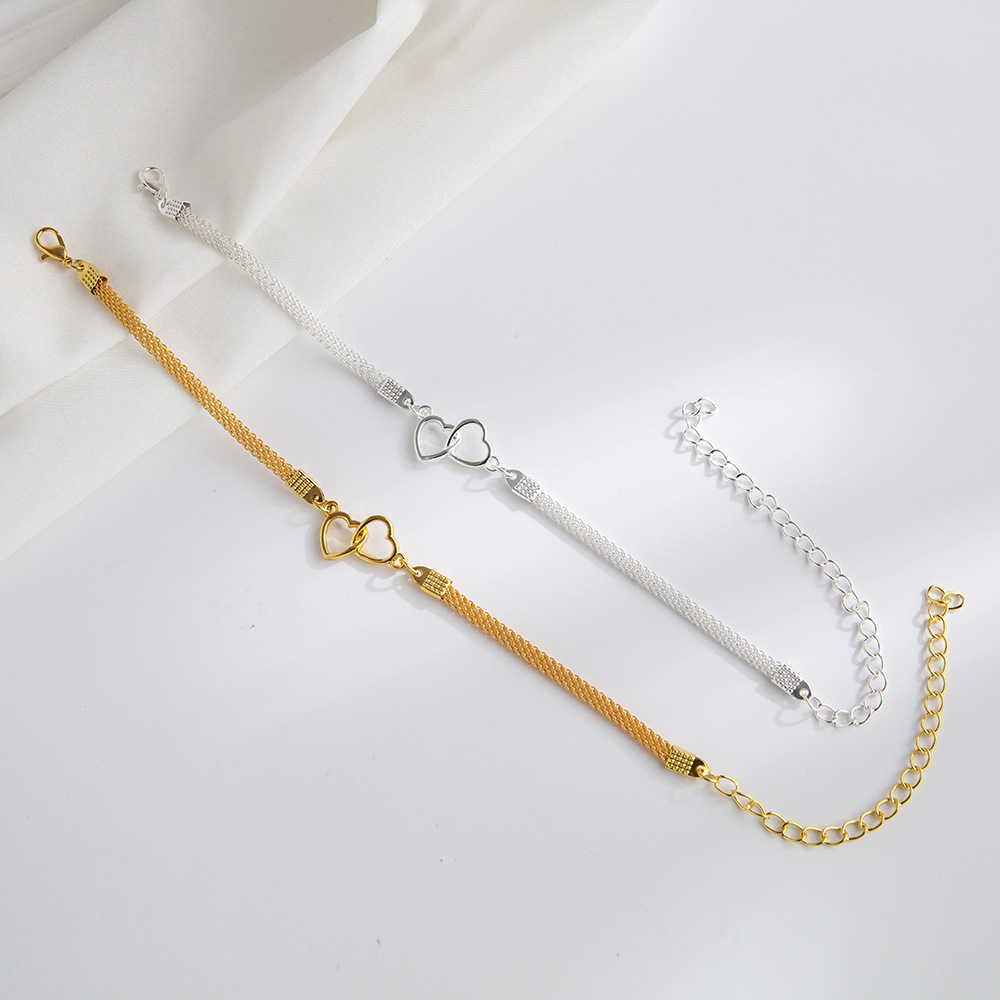 Double Heart Charm Beach Ankle Bracelet