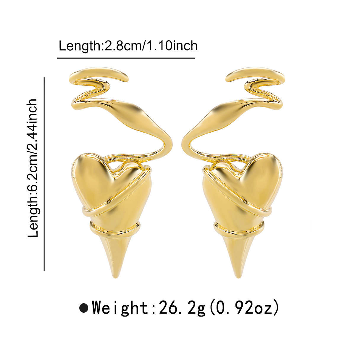 Wire-Wrapped Geometric Heart Thorn Stud Earrings