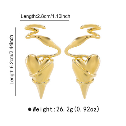 Wire-Wrapped Geometric Heart Thorn Stud Earrings