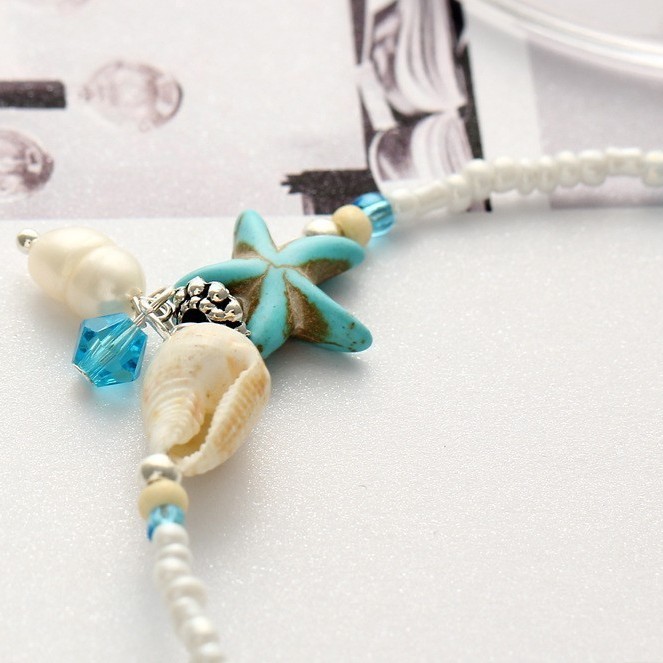 Seashell & Starfish Charm Seed Bead Ankle Bracelet