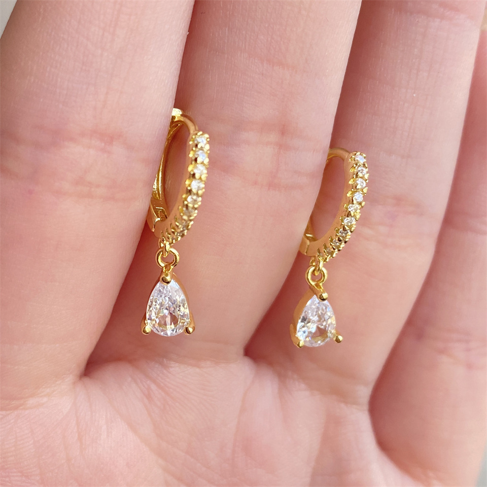 Pave Huggie Hoop Dangle Earrings 