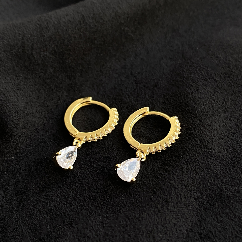 Pave Huggie Hoop Dangle Earrings 