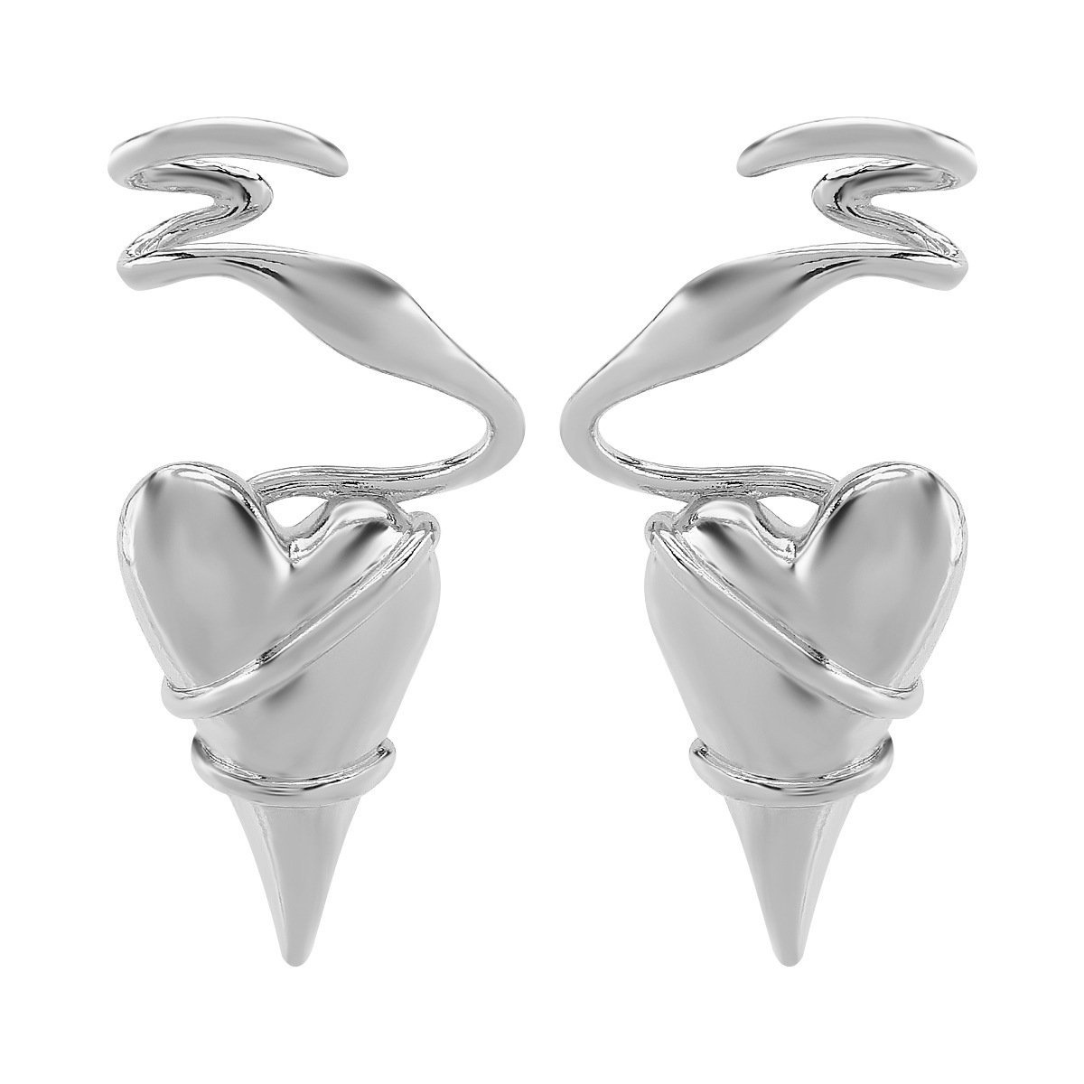 Wire-Wrapped Geometric Heart Thorn Stud Earrings