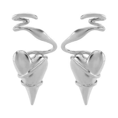 Wire-Wrapped Geometric Heart Thorn Stud Earrings