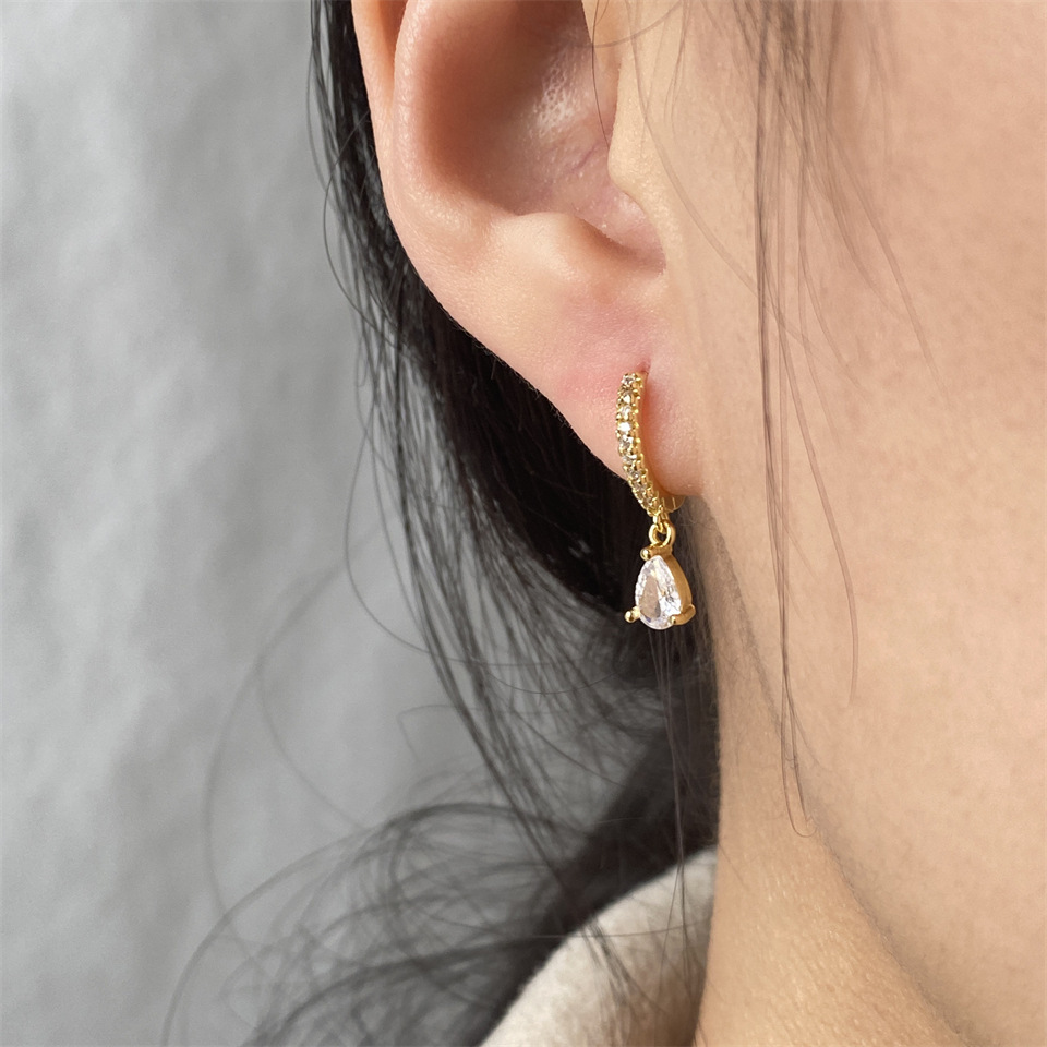 Pave Huggie Hoop Dangle Earrings 