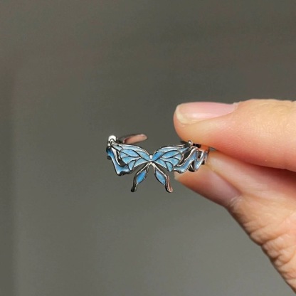 Adjustable Enamel Blue Butterfly Ring