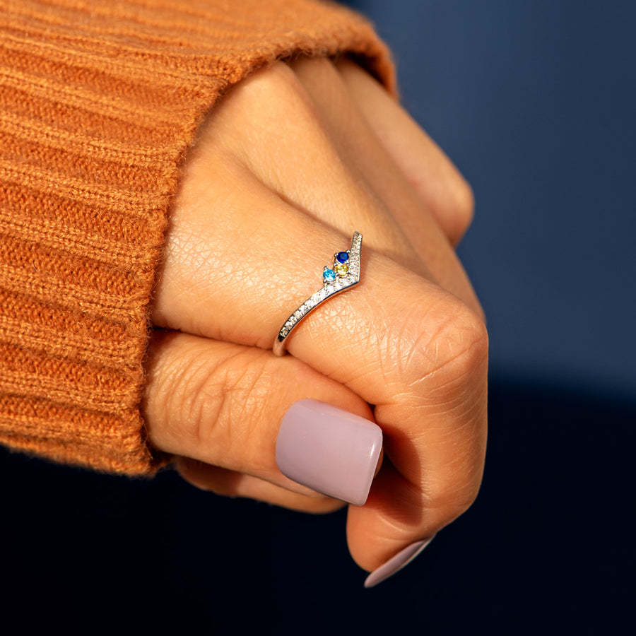 For Mom 1-5 Birthstones Chevron PAVÉ Ring