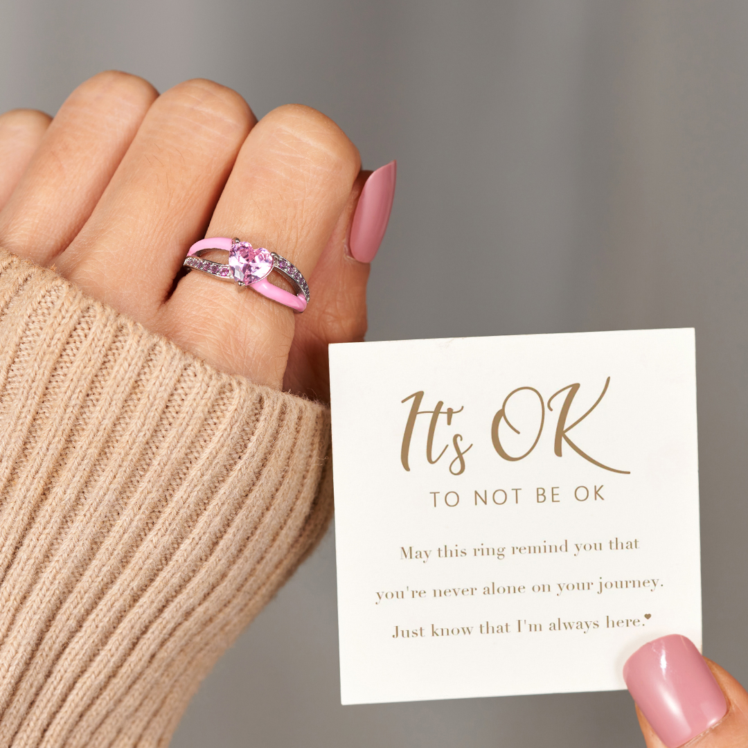 It's OK To Not Be OK Pink Heart Ring