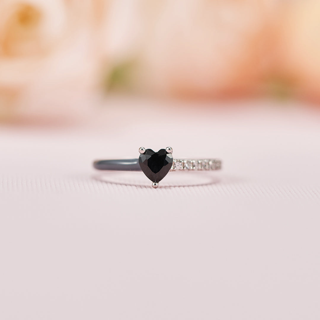 I'm Choosing My Peace Black Enamel Heart Ring