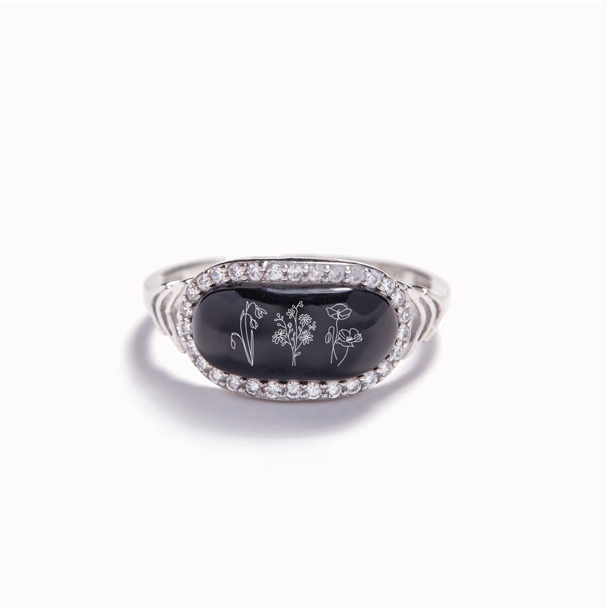 Family Wildflowers Garden Engraved Birth Flowers Shell Ring