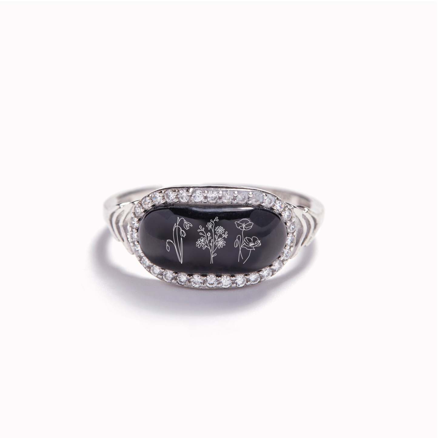 Family Wildflowers Garden Engraved Birth Flowers Shell Ring