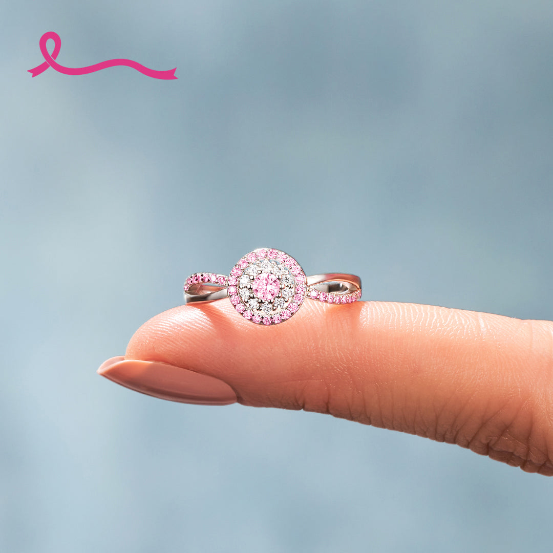 S925 Raise Awareness I Am Enough Pink Circle Ring