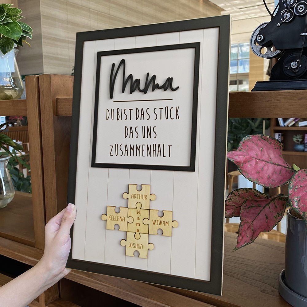 Personalisierte Muttertag Puzzle Zeichen | Mama Du bist das Stück, das uns zusammenhält | Muttertag Geschenk