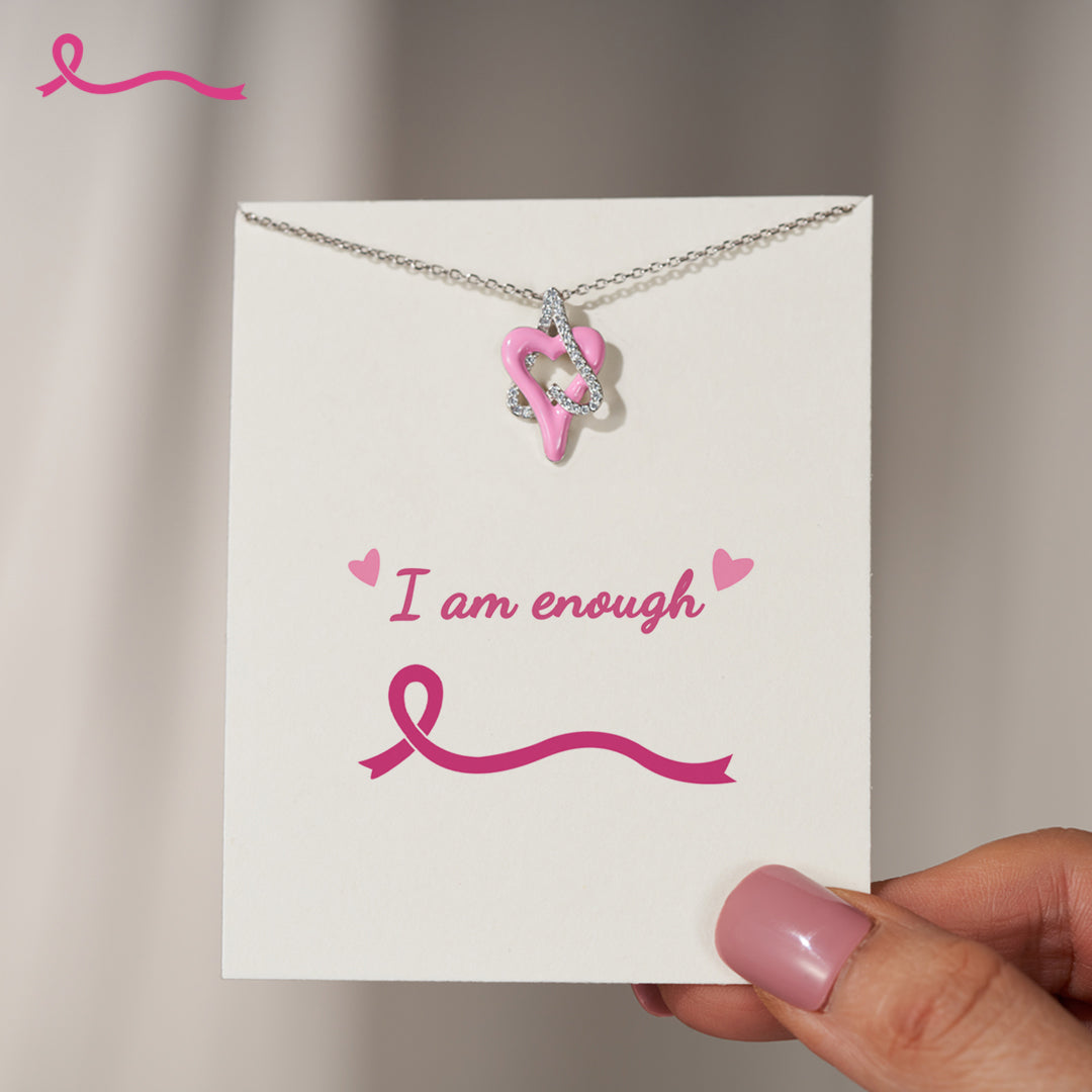 I Am Enough To Defeat Breast Cancer Pink Heart Necklace