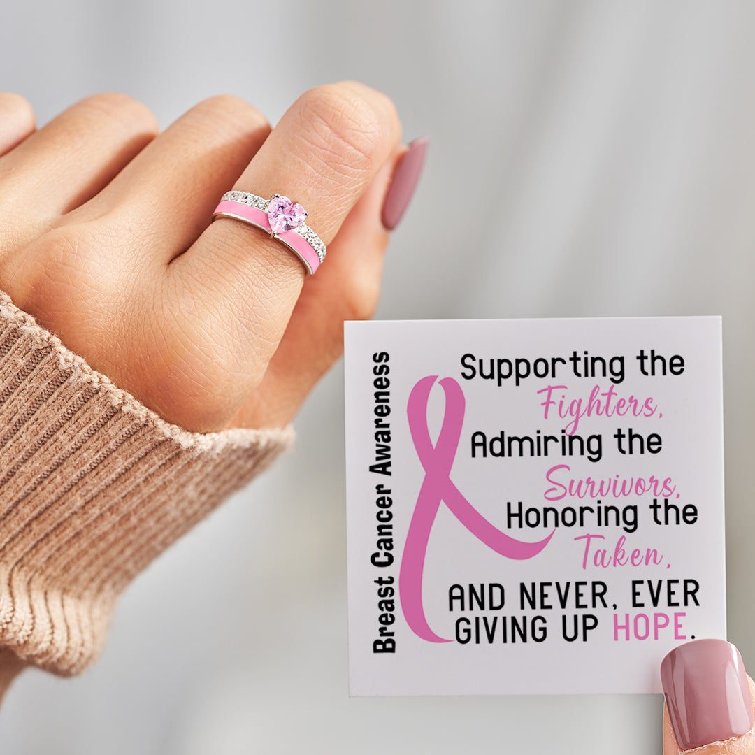 Breast Cancer Awareness And Never Give Up Heart Ring