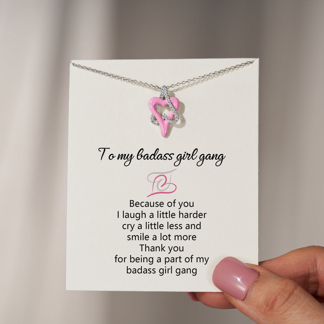 Badass Girl Gang Pink Heart Linked Neckalce