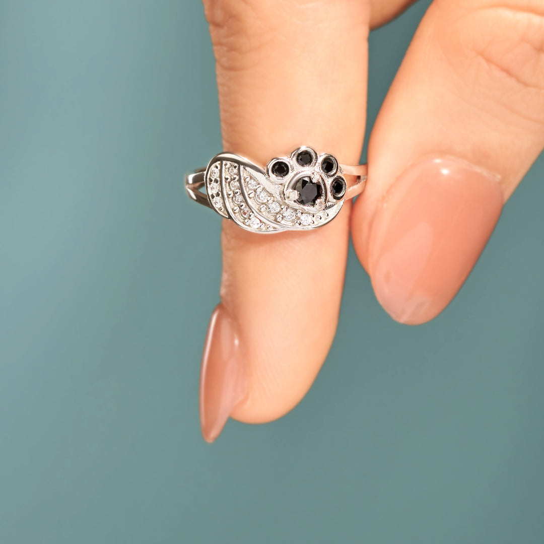My Angel Always Near By Black Paw Wings Ring