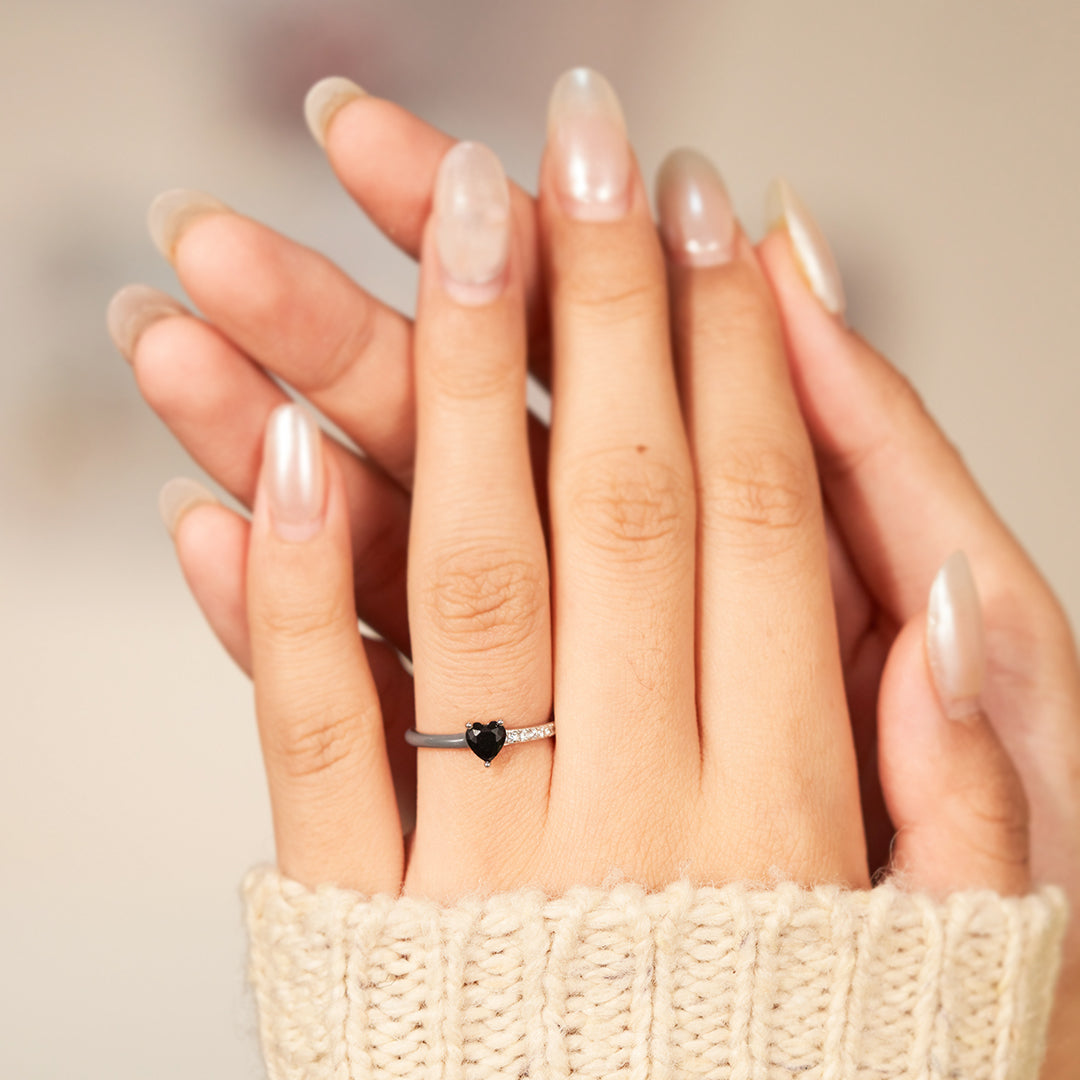 I'm Choosing My Peace Black Enamel Heart Ring