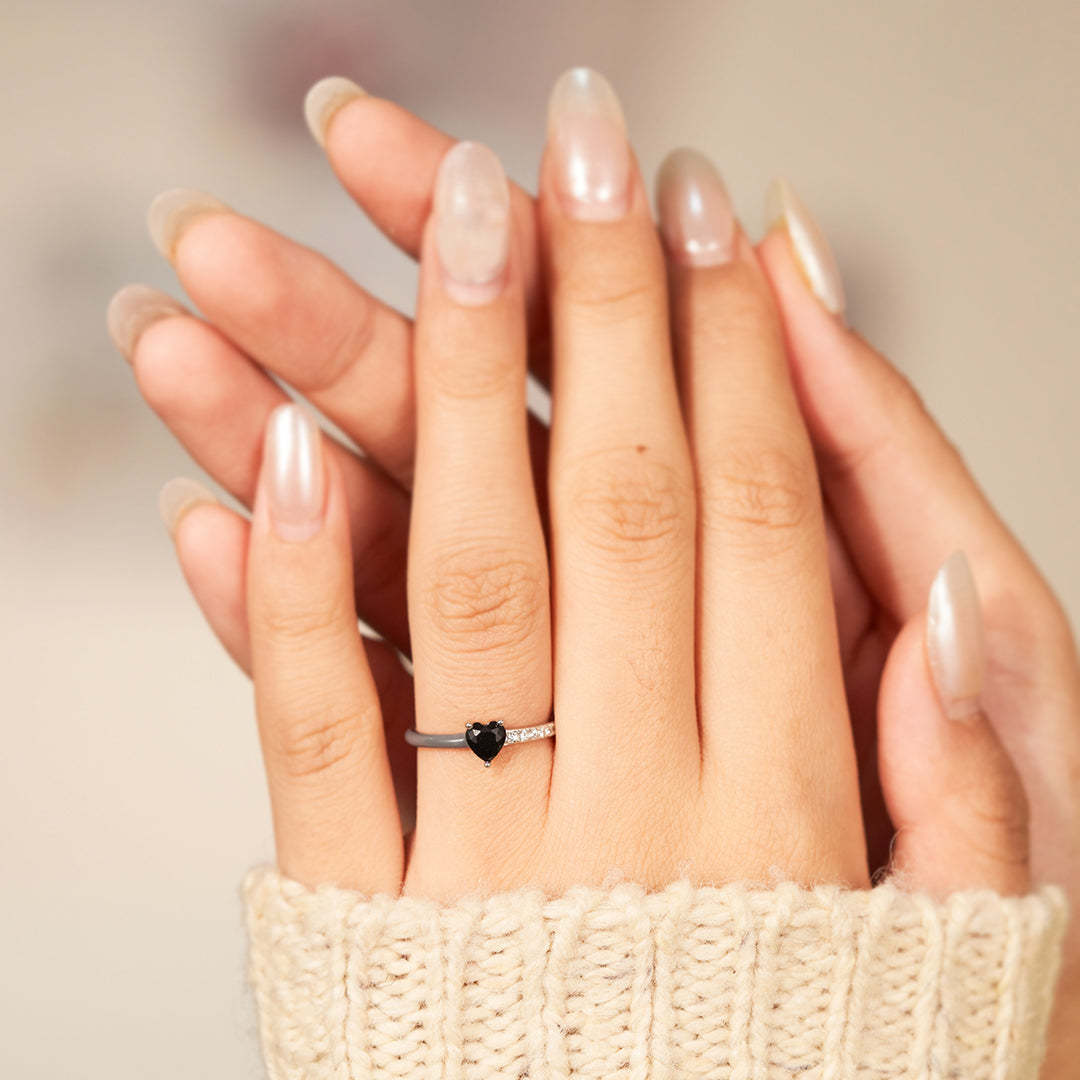 I'm Choosing My Peace Black Enamel Heart Ring