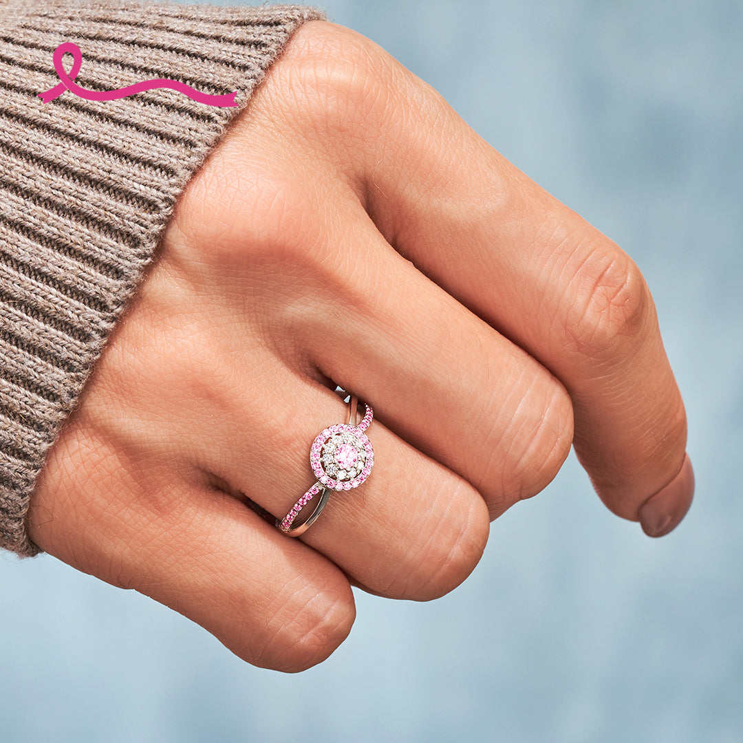 S925 Raise Awareness I Am Enough Pink Circle Ring