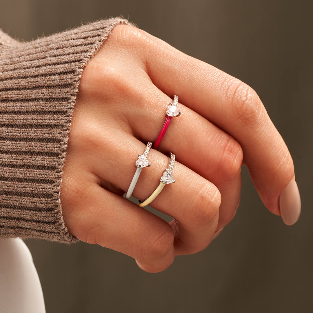 S925 Love Me Until Me Black Half Enamel Heart Ring